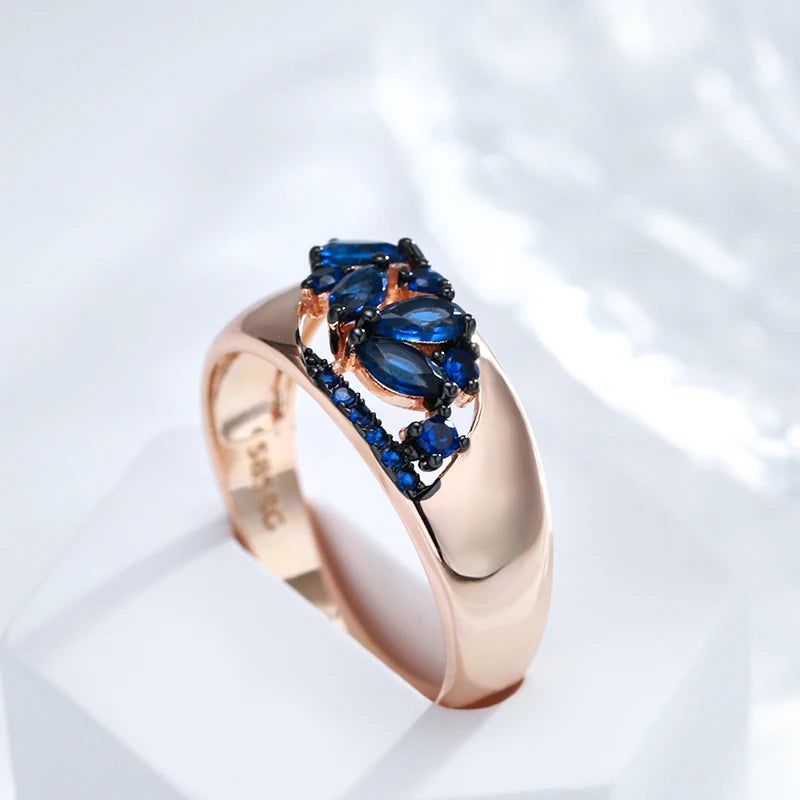 New Vintage Blue Zircon Rose Gold and Black Plated Cocktail Ring