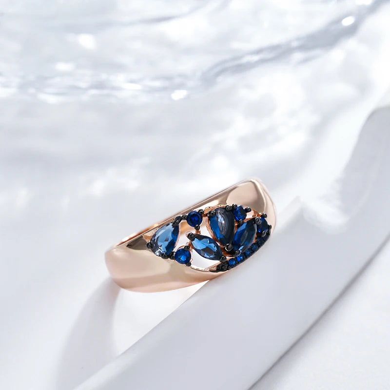 New Vintage Blue Zircon Rose Gold and Black Plated Cocktail Ring