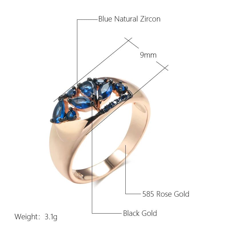 New Vintage Blue Zircon Rose Gold and Black Plated Cocktail Ring