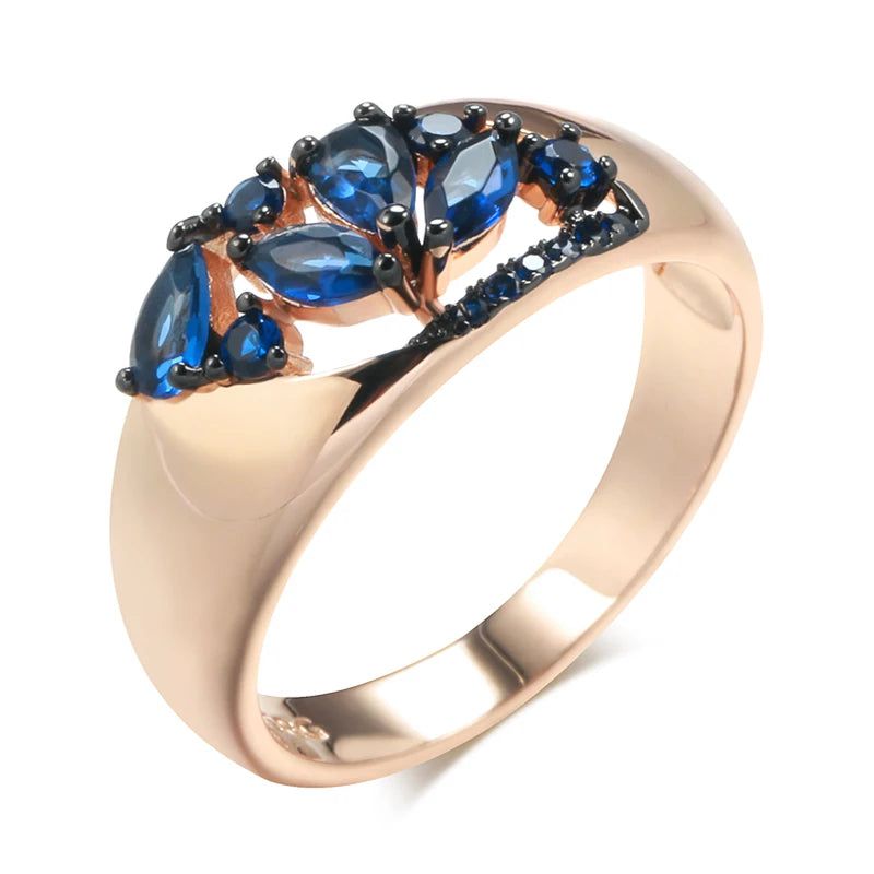 New Vintage Blue Zircon Rose Gold and Black Plated Cocktail Ring