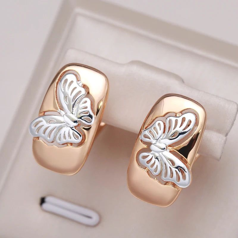 New Vintage Butterfly Drop Earrings in 585 Gold and Silver Tone