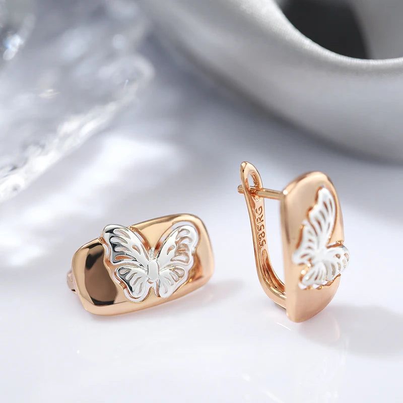 New Vintage Butterfly Drop Earrings in 585 Gold and Silver Tone