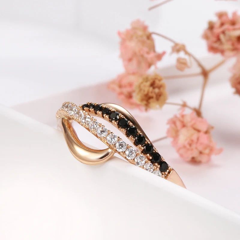 New Vintage Cross Ring with Black Natural Zircon and 585 Rose Gold