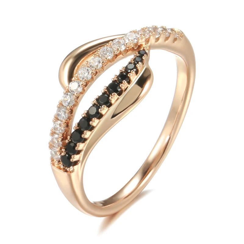 New Vintage Cross Ring with Black Natural Zircon and 585 Rose Gold