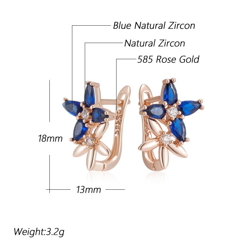 New Vintage Crystal Flower Drop Earrings in 585 Rose Gold with Blue Natural Zircon