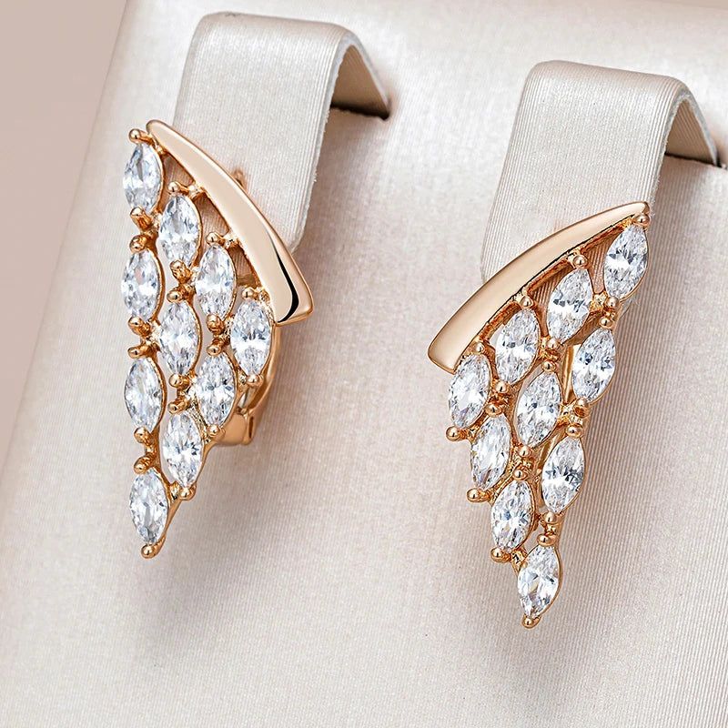 New Vintage Crystal Wing Drop Earrings in 585 Rose Gold with Natural Zircon