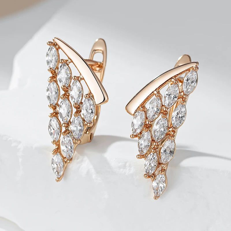 New Vintage Crystal Wing Drop Earrings in 585 Rose Gold with Natural Zircon