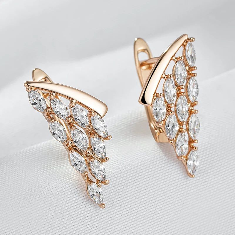 New Vintage Crystal Wing Drop Earrings in 585 Rose Gold with Natural Zircon