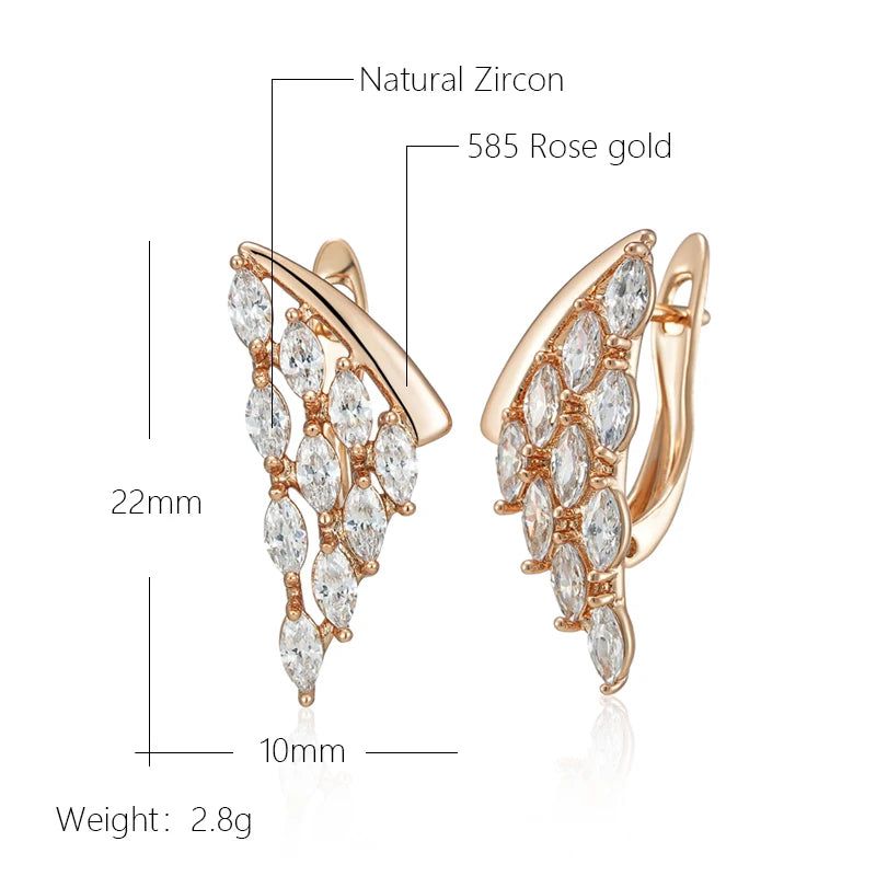 New Vintage Crystal Wing Drop Earrings in 585 Rose Gold with Natural Zircon