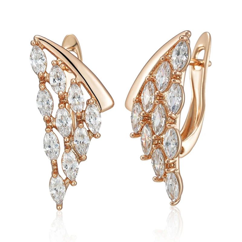 New Vintage Crystal Wing Drop Earrings in 585 Rose Gold with Natural Zircon