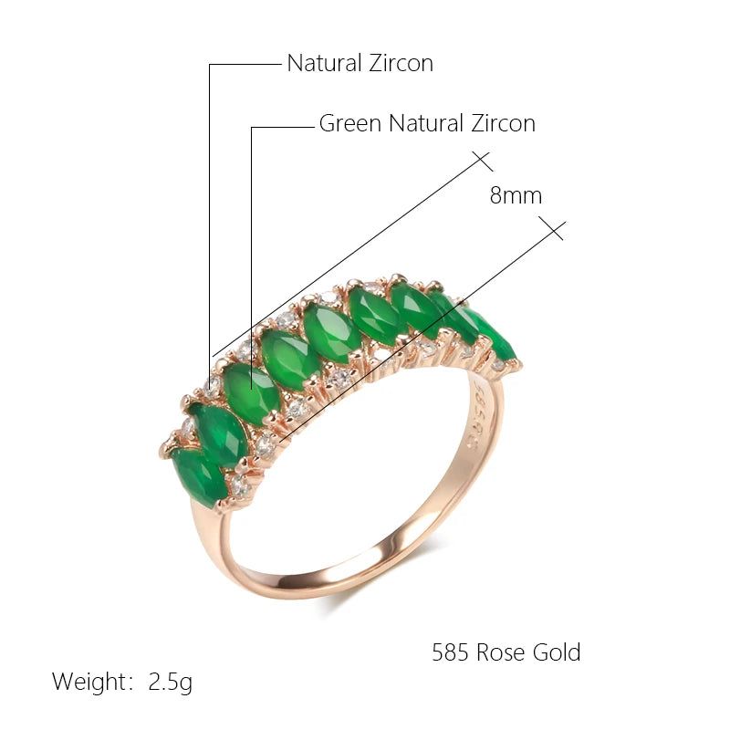 New Vintage Elegance Green Zircon Cocktail Ring in 585 Rose Gold Finish