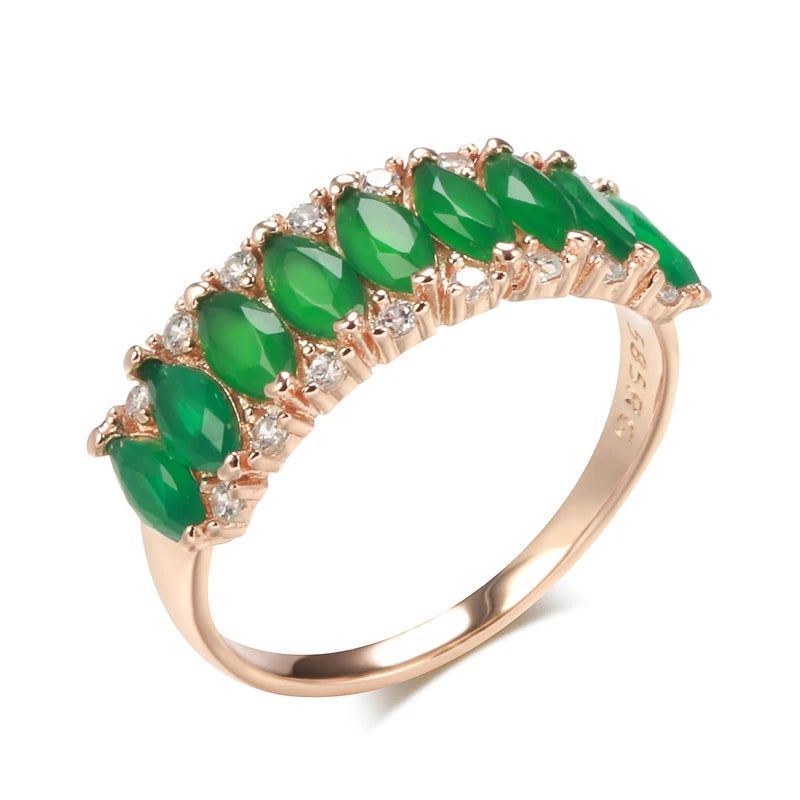 New Vintage Elegance Green Zircon Cocktail Ring in 585 Rose Gold Finish