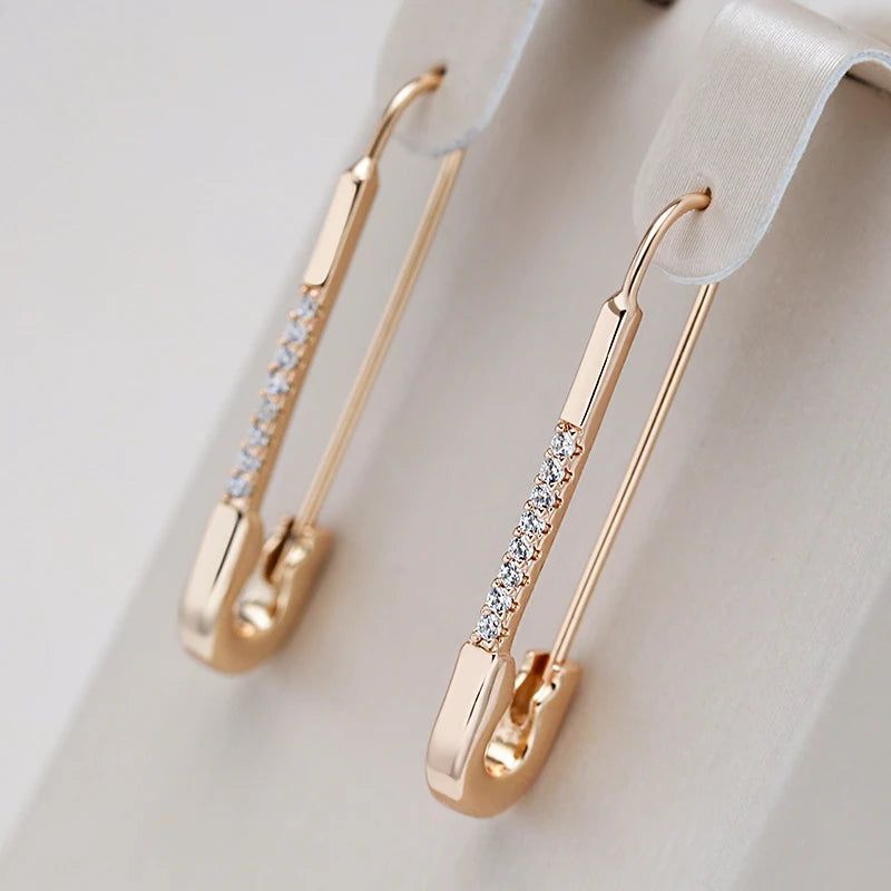 New Vintage-Inspired 585 Rose Gold Long Drop Earrings with Natural Zircon