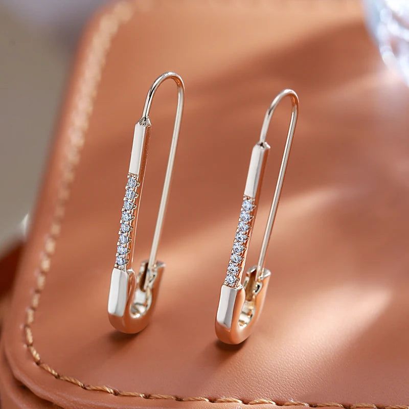 New Vintage-Inspired 585 Rose Gold Long Drop Earrings with Natural Zircon