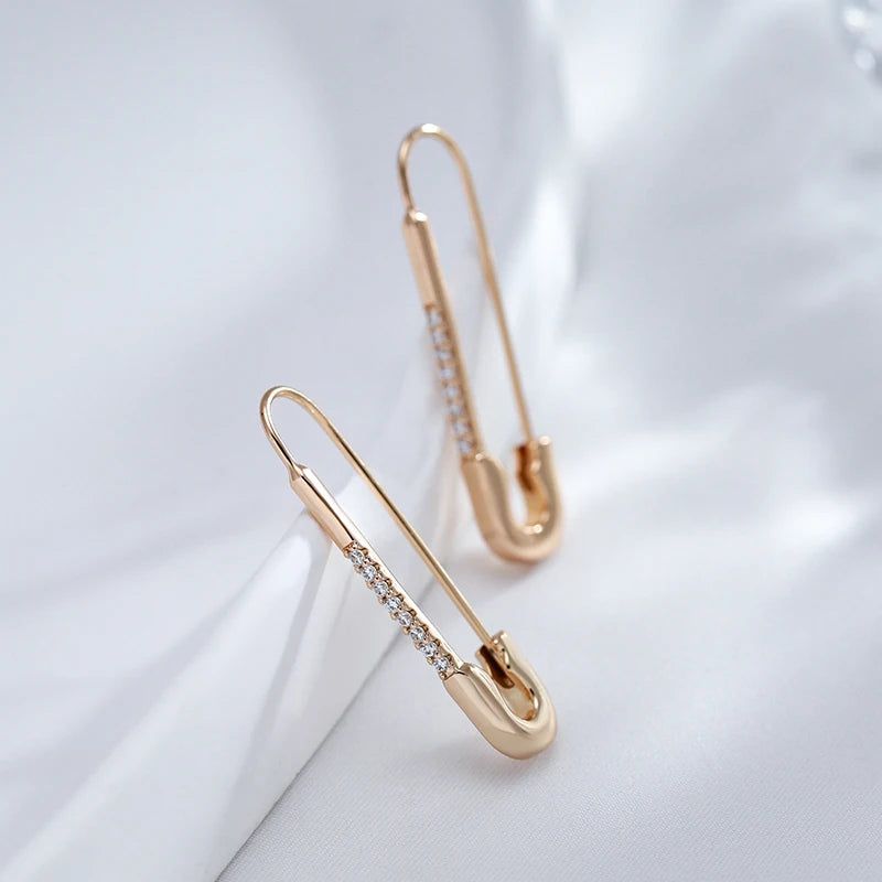 New Vintage-Inspired 585 Rose Gold Long Drop Earrings with Natural Zircon