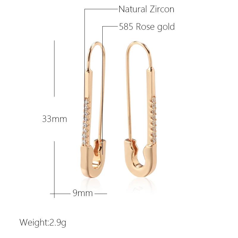 New Vintage-Inspired 585 Rose Gold Long Drop Earrings with Natural Zircon