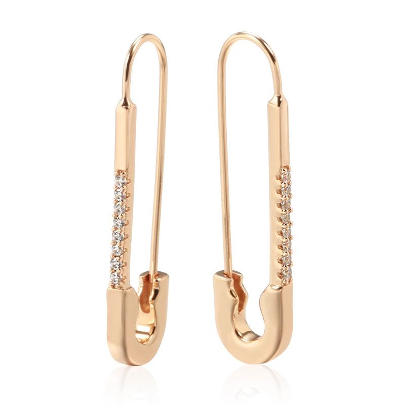 New Vintage-Inspired 585 Rose Gold Long Drop Earrings with Natural Zircon