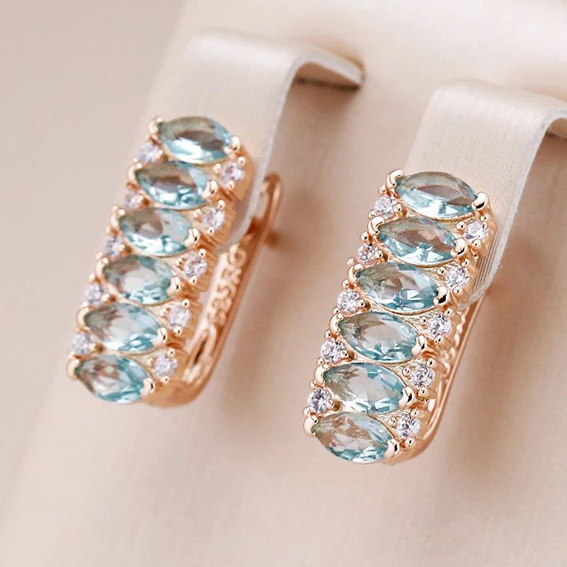 New Vintage Luxury Blue Zircon Geometric Drop Earrings in 585 Rose Gold