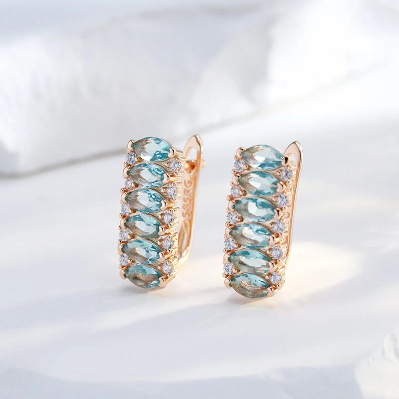 New Vintage Luxury Blue Zircon Geometric Drop Earrings in 585 Rose Gold