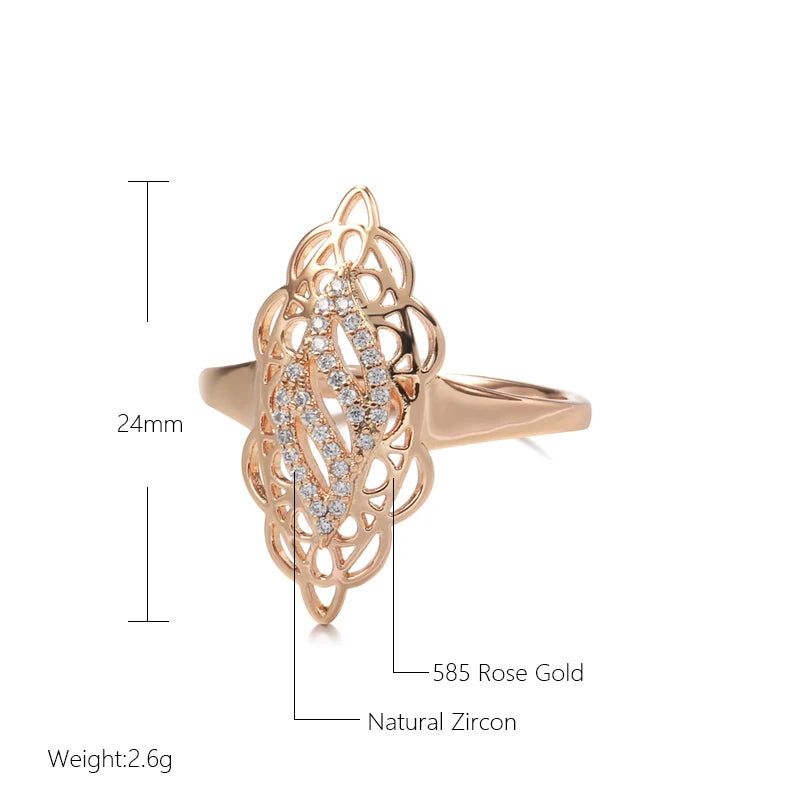 Noble Vintage 585 Rose Gold Hollow Flower Ring with Natural Zircon