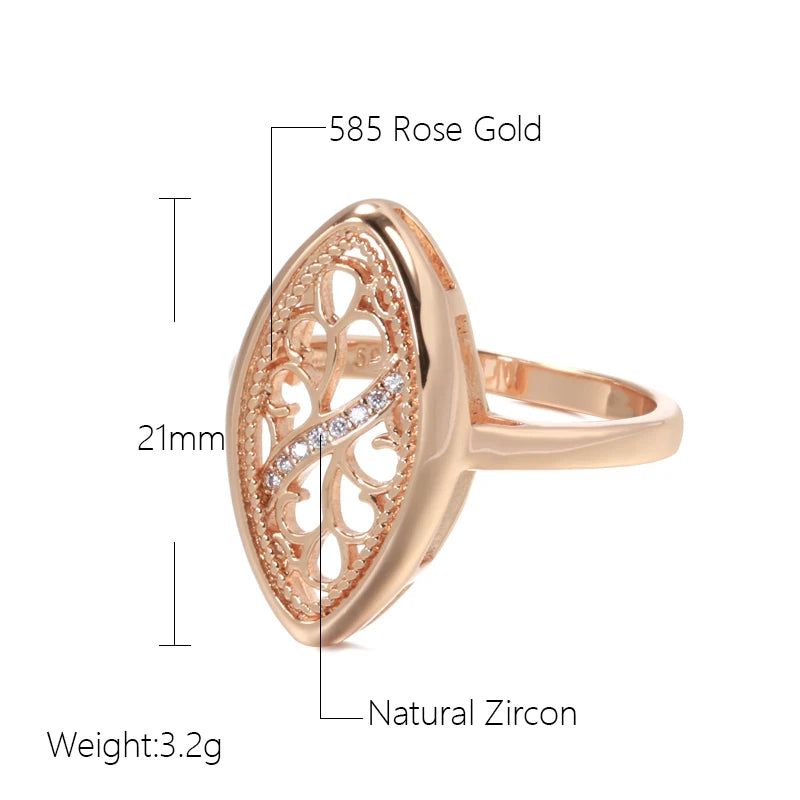 Noble Vintage 585 Rose Gold Hollow Flower Ring with Natural Zircon Accents