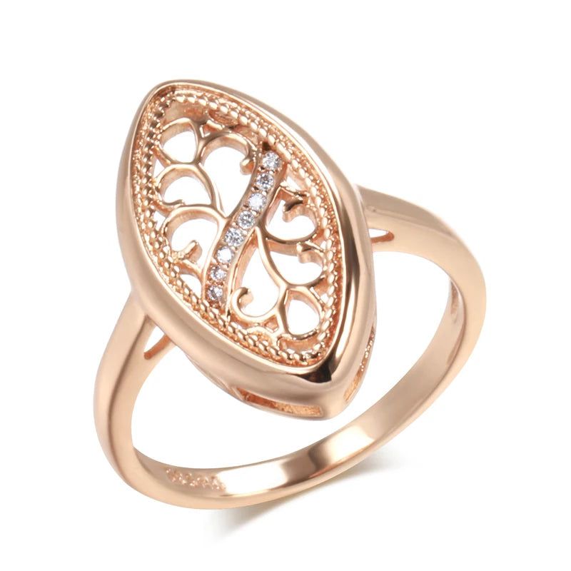 Noble Vintage 585 Rose Gold Hollow Flower Ring with Natural Zircon Accents