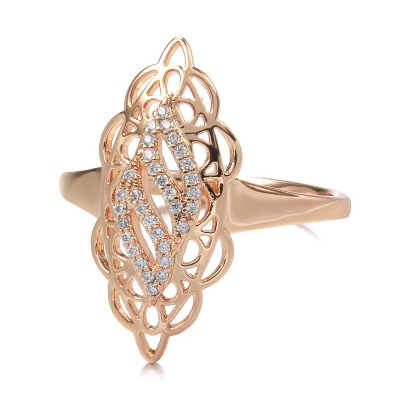 Noble Vintage 585 Rose Gold Hollow Flower Ring with Natural Zircon