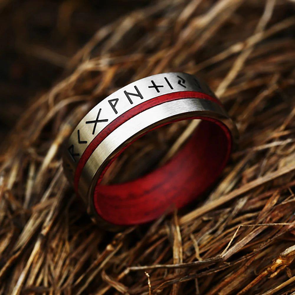 Nordic Heritage Viking Runes Unisex Stainless Steel Ring - Fashionable Odin Amulet for Couples