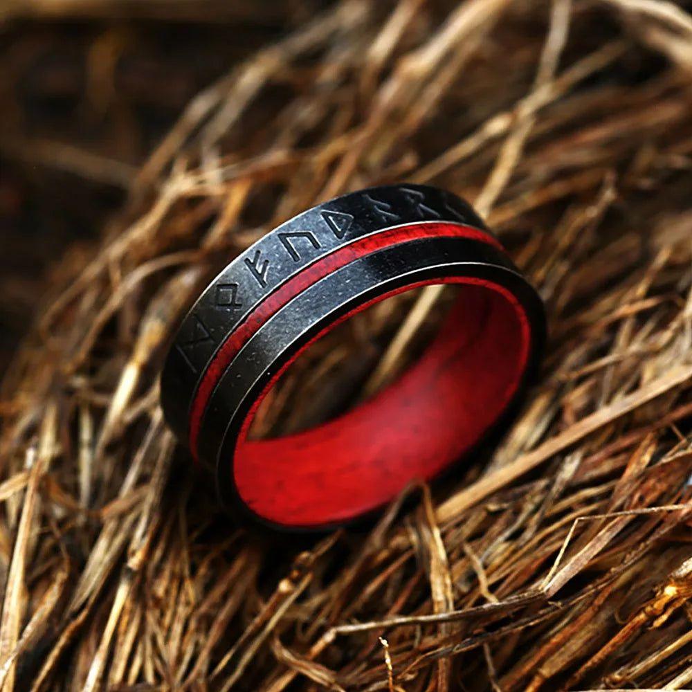 Nordic Heritage Viking Runes Unisex Stainless Steel Ring - Fashionable Odin Amulet for Couples