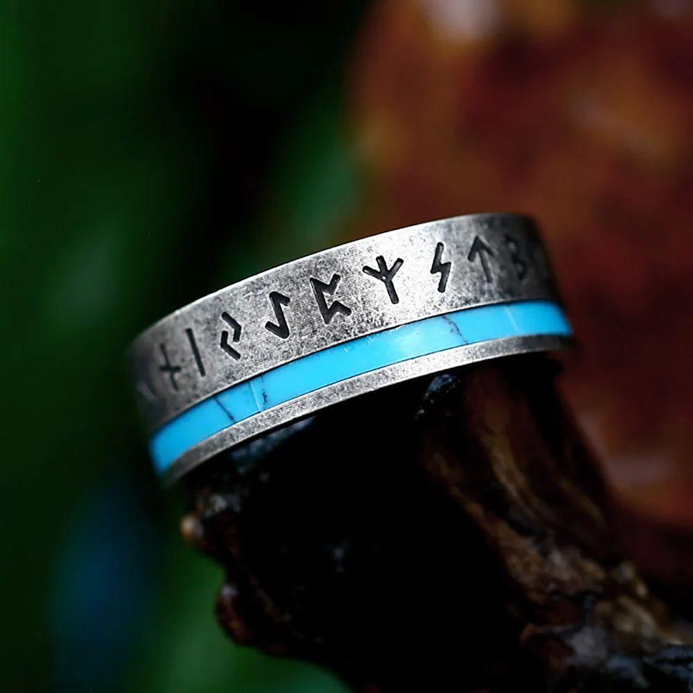 Nordic Heritage Viking Runes Unisex Stainless Steel Ring - Fashionable Odin Amulet for Couples