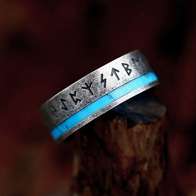 Nordic Heritage Viking Runes Unisex Stainless Steel Ring - Fashionable Odin Amulet for Couples