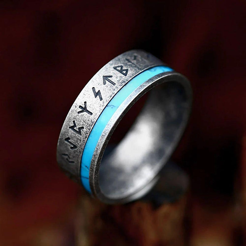 Nordic Heritage Viking Runes Unisex Stainless Steel Ring - Fashionable Odin Amulet for Couples