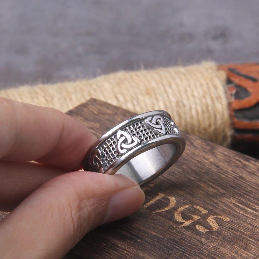 Nordic Stainless Steel Celtic Knot Ring for Men and Women - Classic Wedding Band with Gift Box