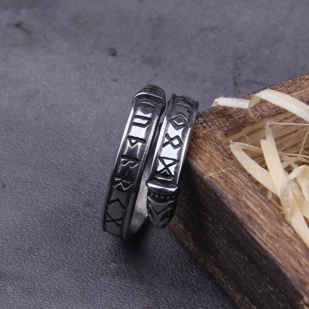 Nordic Stainless Steel Viking Rune Rings for Men - Durable Odin Totem Jewelry