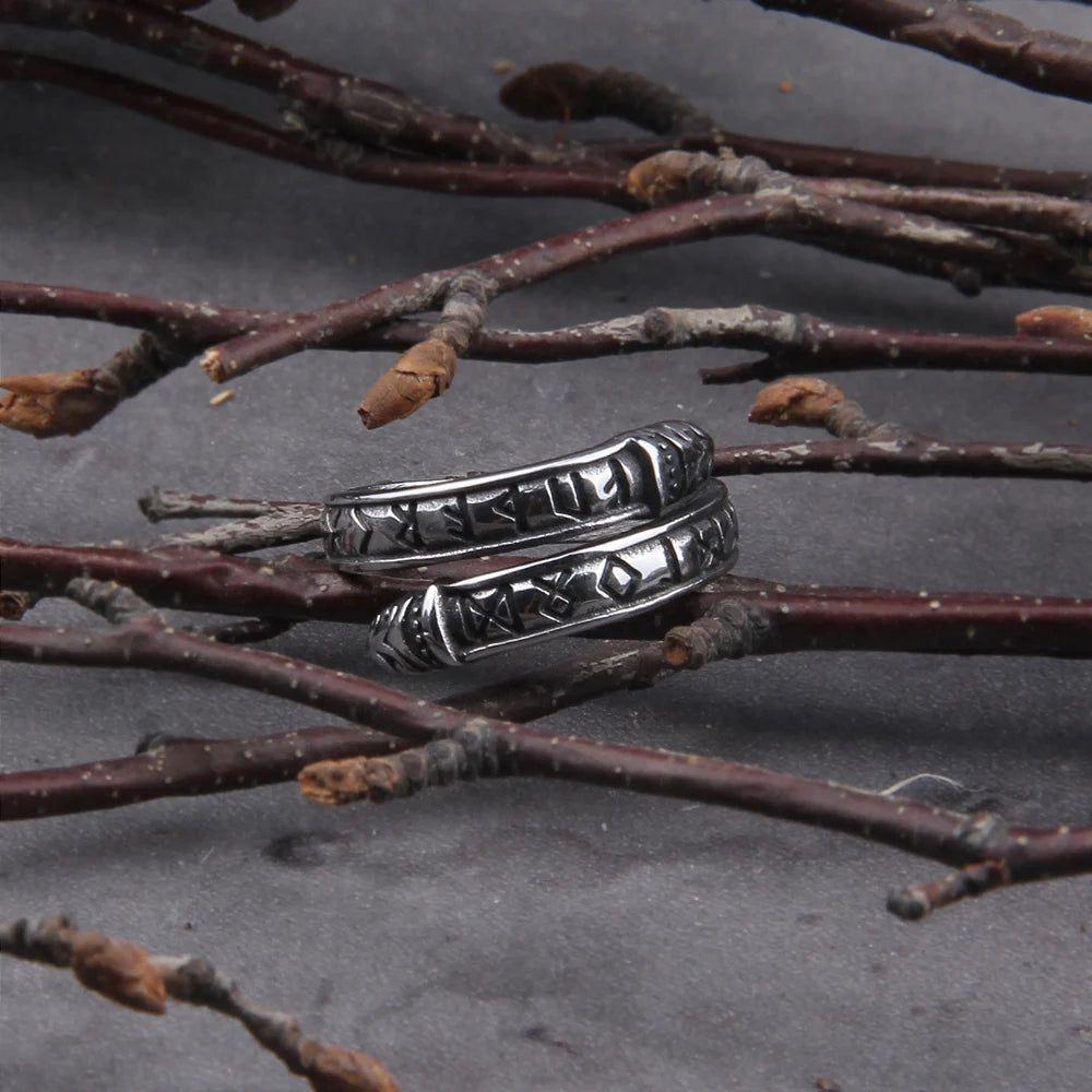 Nordic Stainless Steel Viking Rune Rings for Men - Durable Odin Totem Jewelry