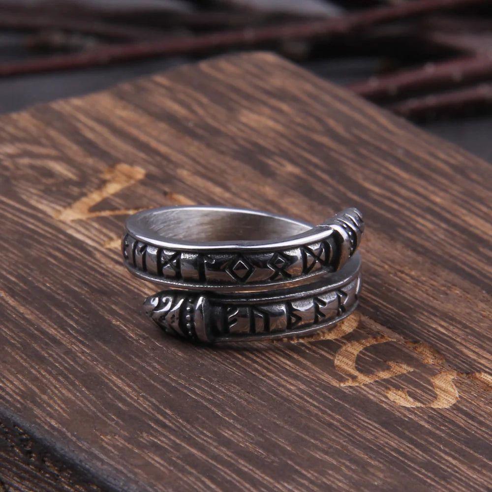 Nordic Stainless Steel Viking Rune Rings for Men - Durable Odin Totem Jewelry