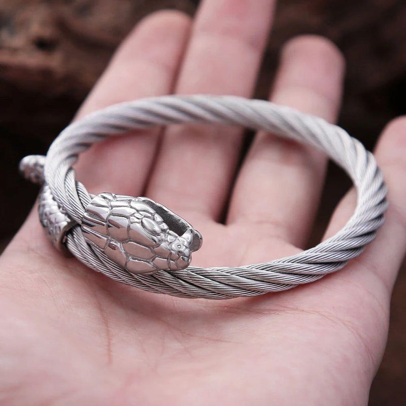 Nordic Viking-Inspired Stainless Steel Snake Head Bracelet for Men - Punk Rock Hip Hop Fashion Jewelry