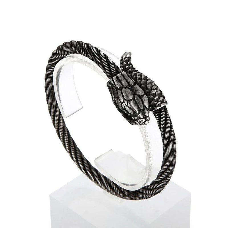 Nordic Viking-Inspired Stainless Steel Snake Head Bracelet for Men - Punk Rock Hip Hop Fashion Jewelry