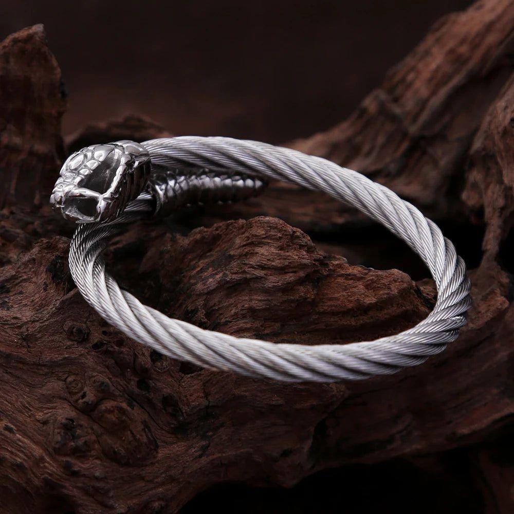 Nordic Viking-Inspired Stainless Steel Snake Head Bracelet for Men - Punk Rock Hip Hop Fashion Jewelry