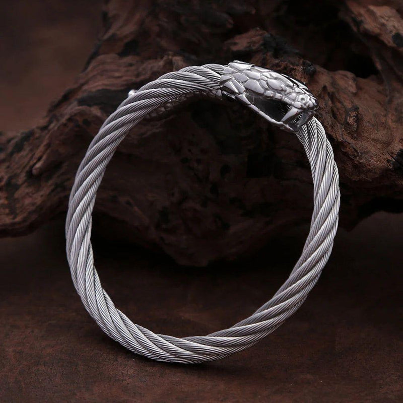 Nordic Viking-Inspired Stainless Steel Snake Head Bracelet for Men - Punk Rock Hip Hop Fashion Jewelry