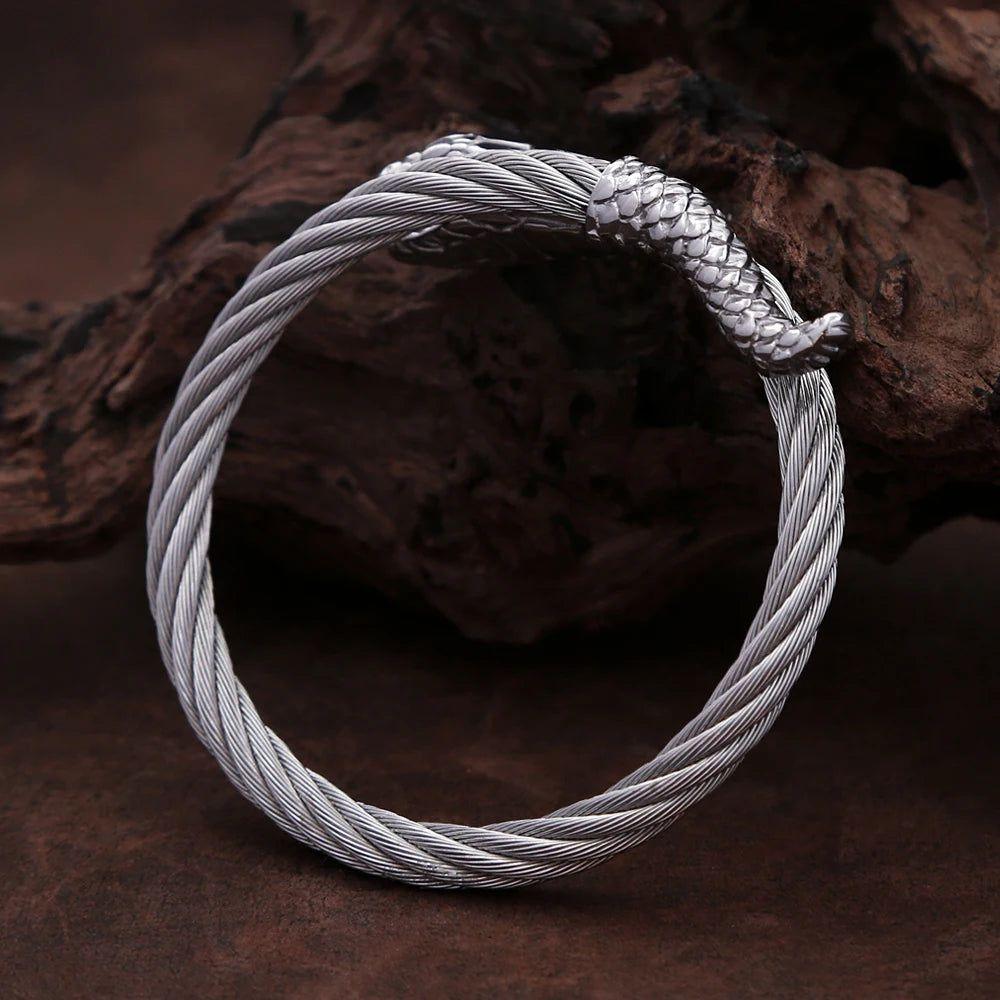 Nordic Viking-Inspired Stainless Steel Snake Head Bracelet for Men - Punk Rock Hip Hop Fashion Jewelry