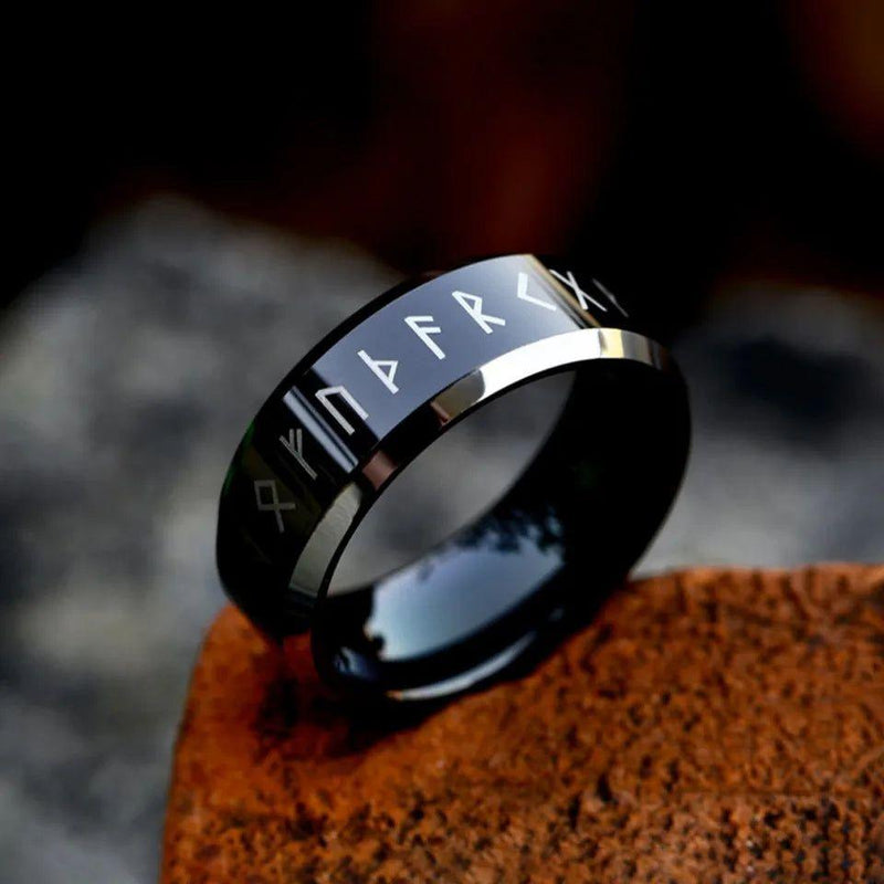 Nordic Viking Rune Ring for Men and Women - Unisex High Polish Stainless Steel Odin Letter Amulet Jewelry