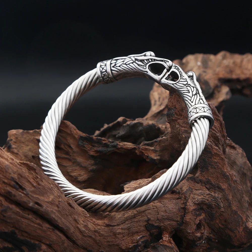 Norse Dragon Cuff Bracelet for Men - Vintage Viking Style 316L Stainless Steel Jewelry