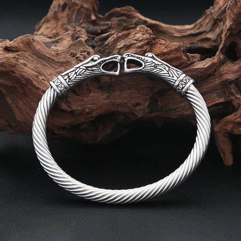 Norse Dragon Cuff Bracelet for Men - Vintage Viking Style 316L Stainless Steel Jewelry