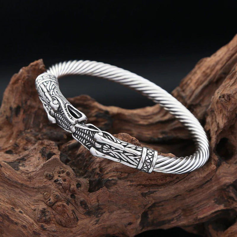 Norse Dragon Cuff Bracelet for Men - Vintage Viking Style 316L Stainless Steel Jewelry