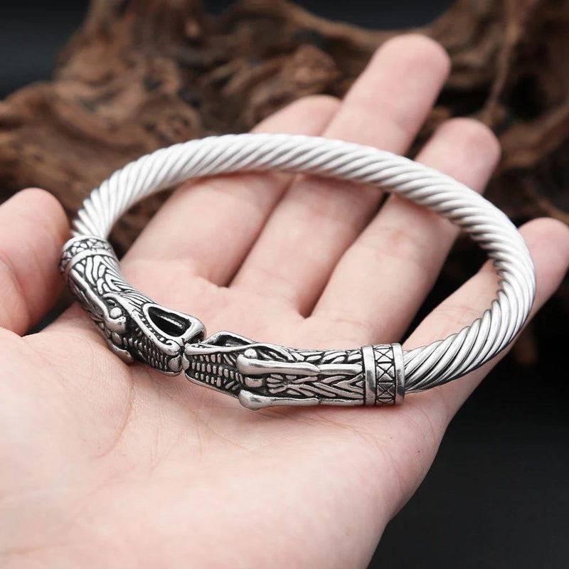 Norse Dragon Cuff Bracelet for Men - Vintage Viking Style 316L Stainless Steel Jewelry