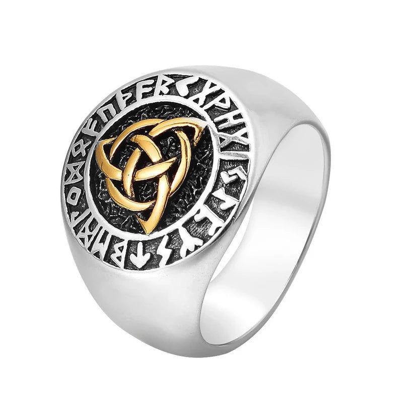 Norse Heritage Celtic Knot Men's Ring - Vintage Stainless Steel Amulet in Gold/Silver Color