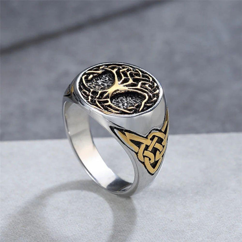 Norse Mythology Stainless Steel Tree of Life Ring for Men - Vintage Viking Biker Jewelry with Odin and Celtic Knot Designs