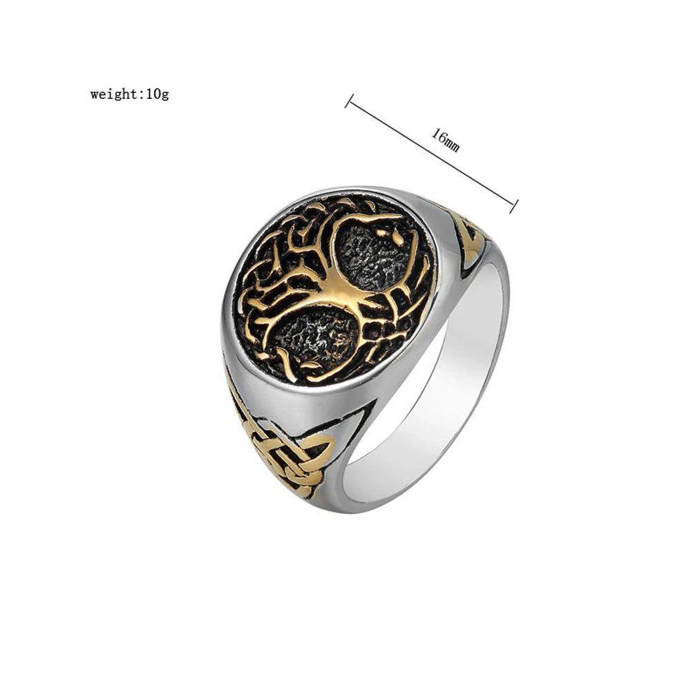 Norse Mythology Stainless Steel Tree of Life Ring for Men - Vintage Viking Biker Jewelry with Odin and Celtic Knot Designs