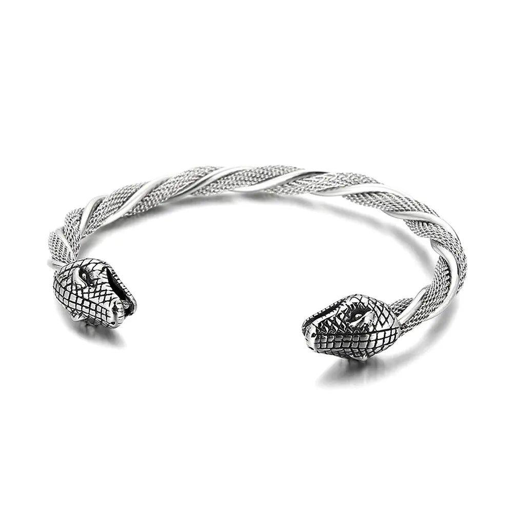 Norse Wolf Head Adjustable Cuff Bracelet - Fashionable Stainless Steel Wristband for Men